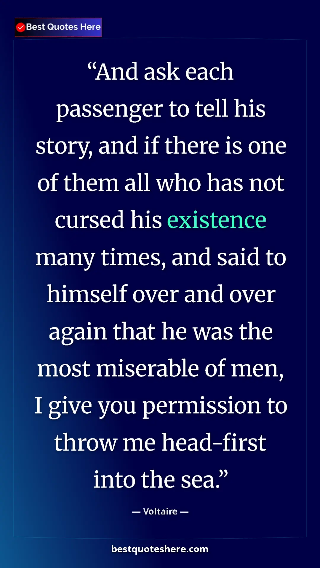 Pinterest quote poster by Voltaire: "And ask each passenger to tell his story, and if there is..."