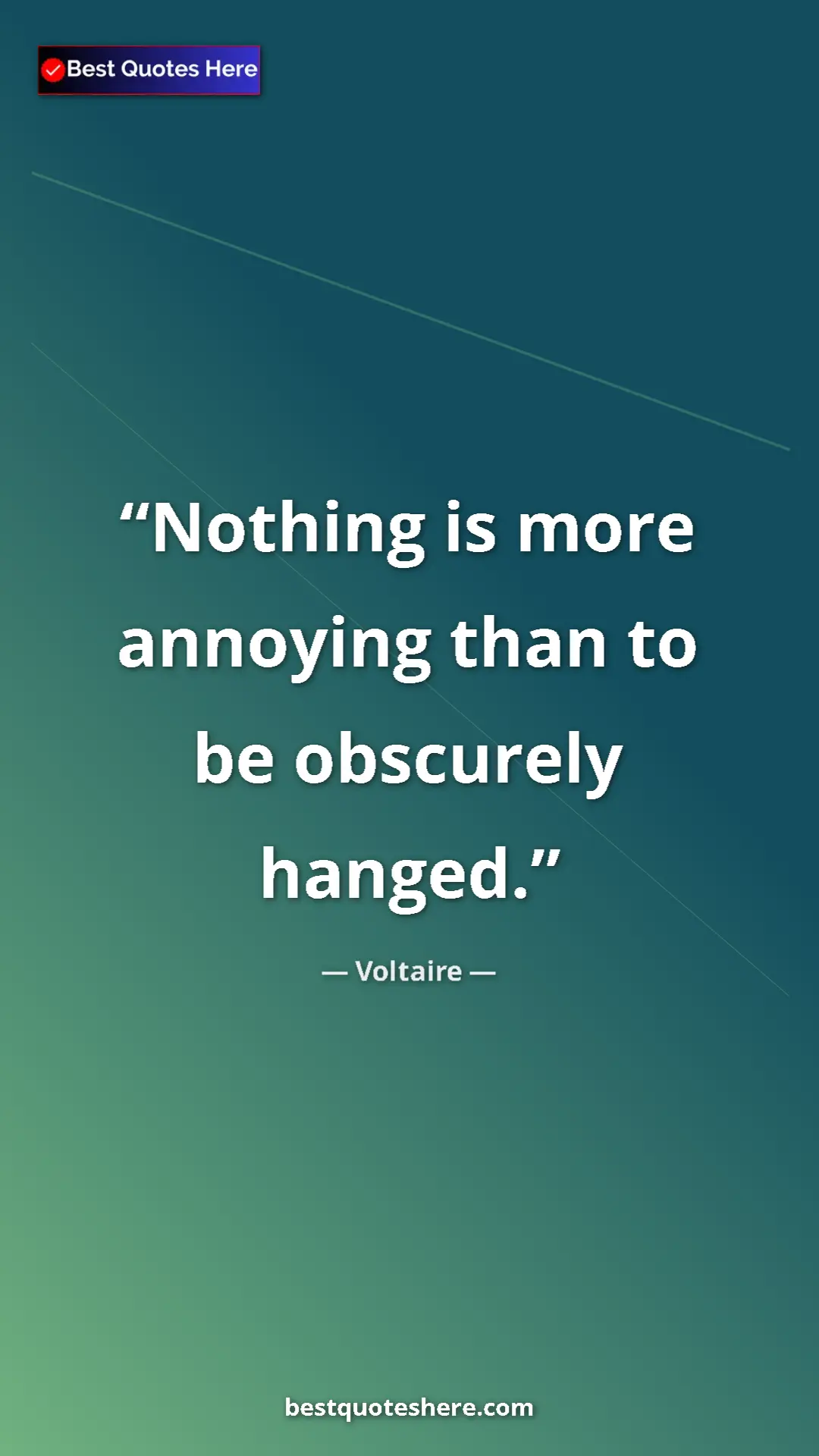 Pinterest quote poster by Voltaire: "Nothing is more annoying than to be obscurely hanged."