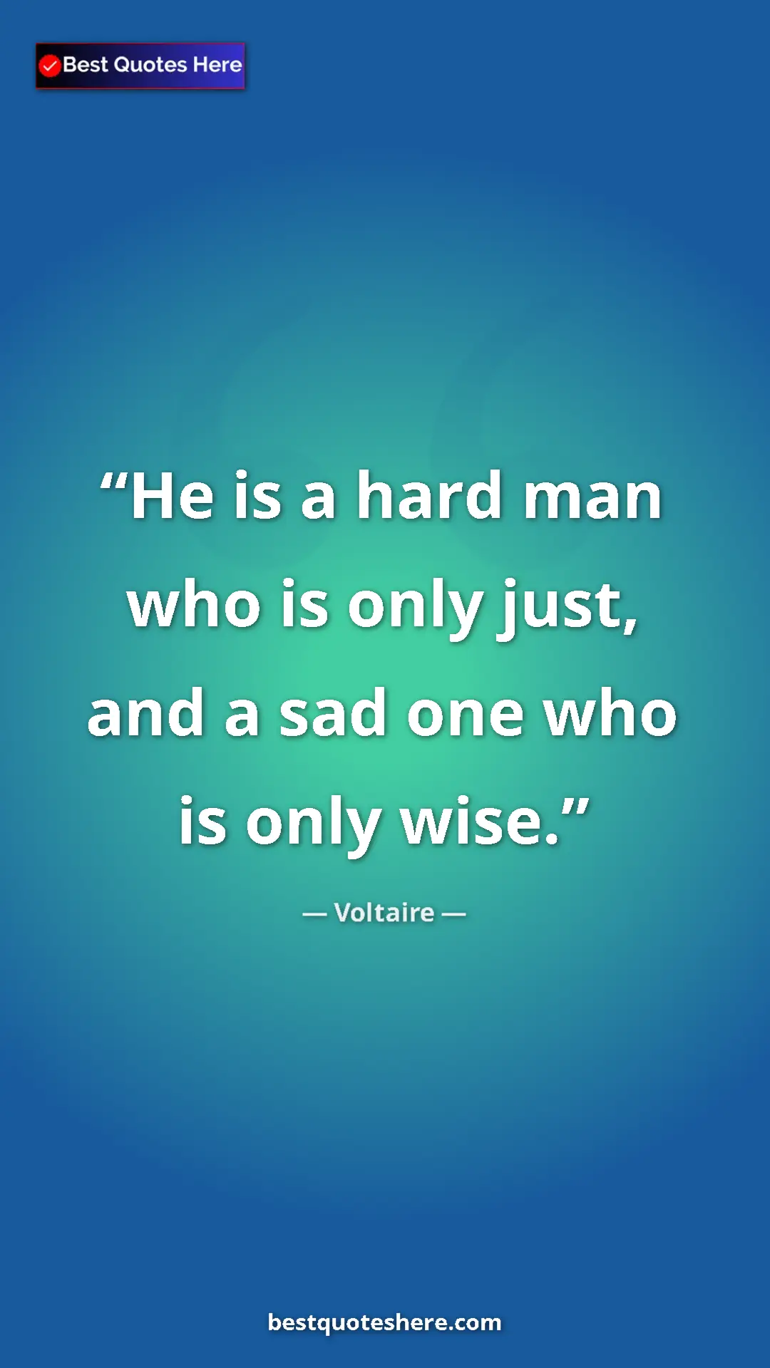 Pinterest quote poster by Voltaire: "He is a hard man who is only just, and a sad one who is..."