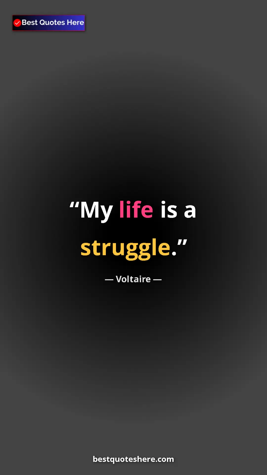 Pinterest quote poster by Voltaire: "My life is a struggle."