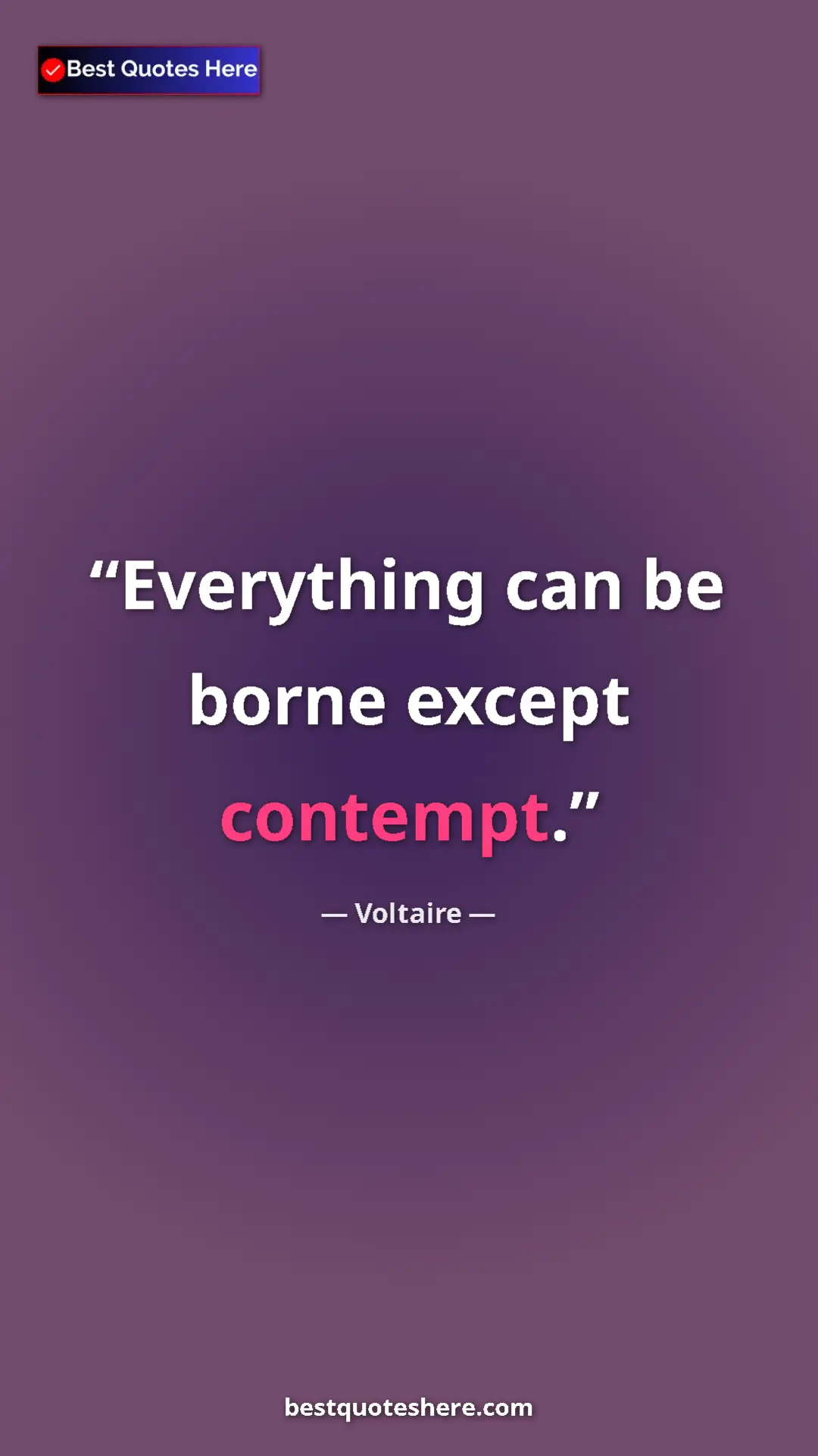 Pinterest quote poster by Voltaire: "Everything can be borne except contempt."