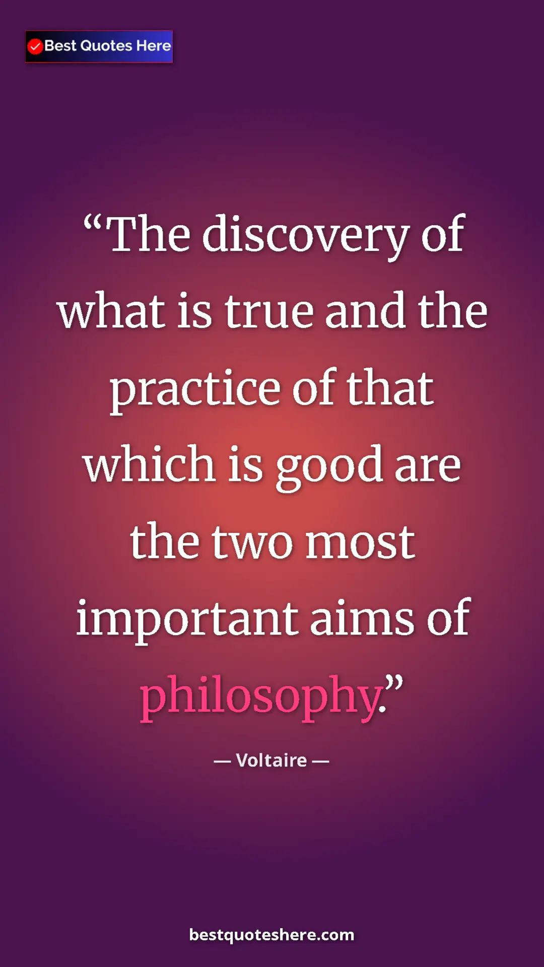 Pinterest quote poster by Voltaire: "The discovery of what is true and the practice of that..."