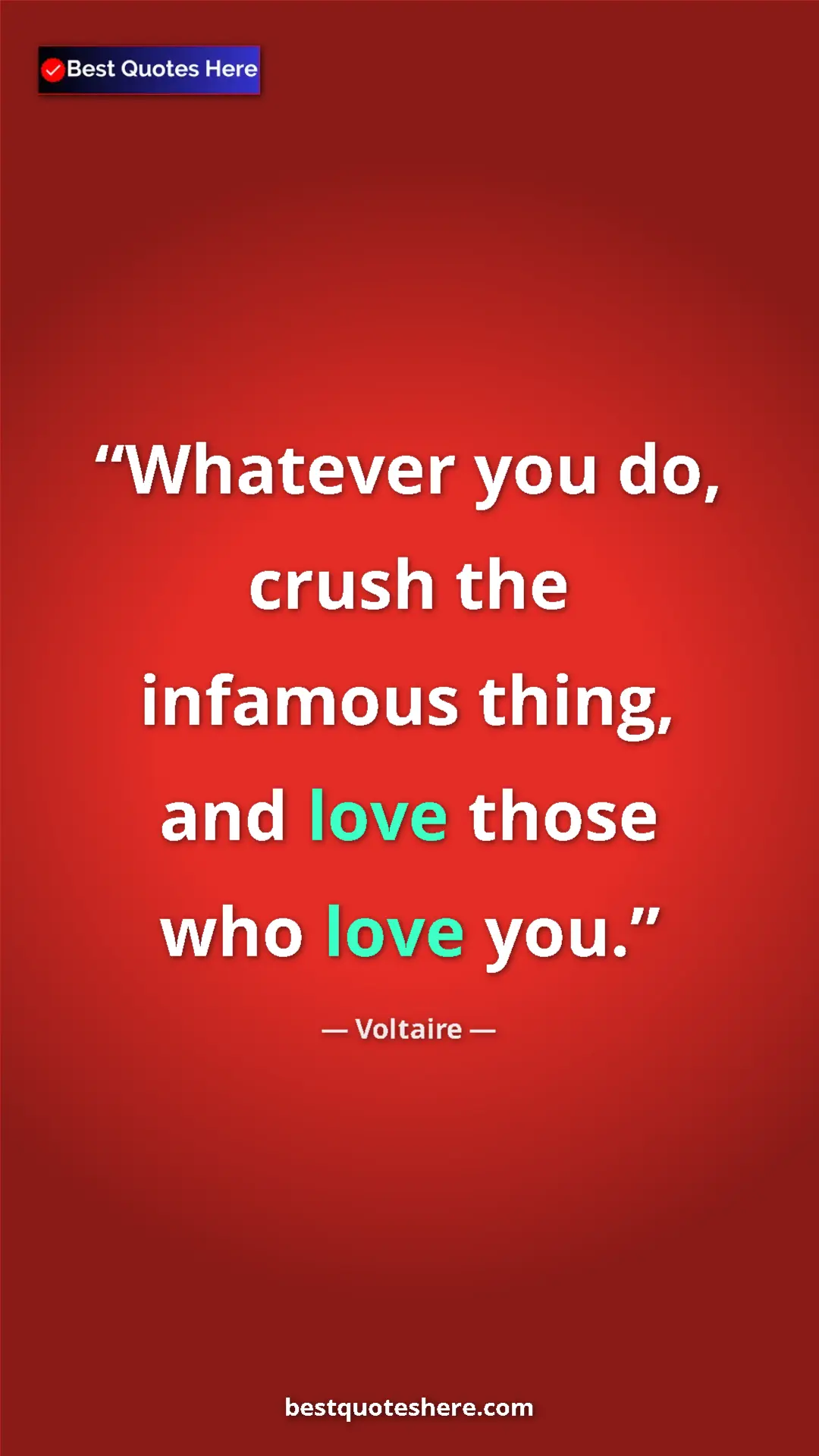 Pinterest quote poster by Voltaire: "Whatever you do, crush the infamous thing, and love those..."