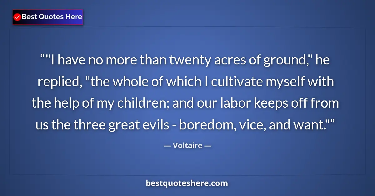Voltaire quote: ""I have no more than twenty acres of ground," he replied,..."