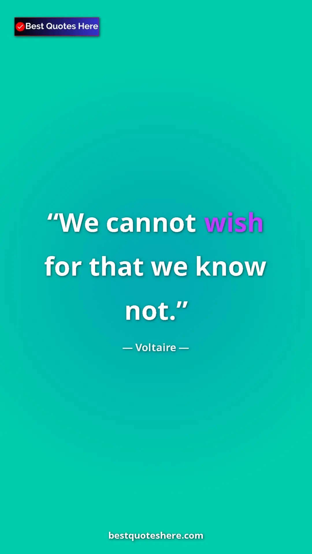 Pinterest quote poster by Voltaire: "We cannot wish for that we know not."
