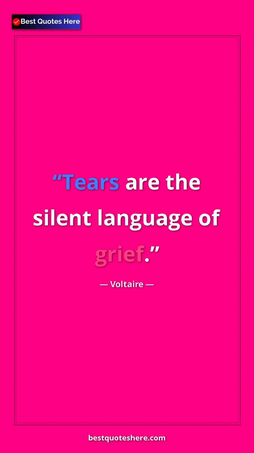 Pinterest quote poster by Voltaire: "Tears are the silent language of grief."
