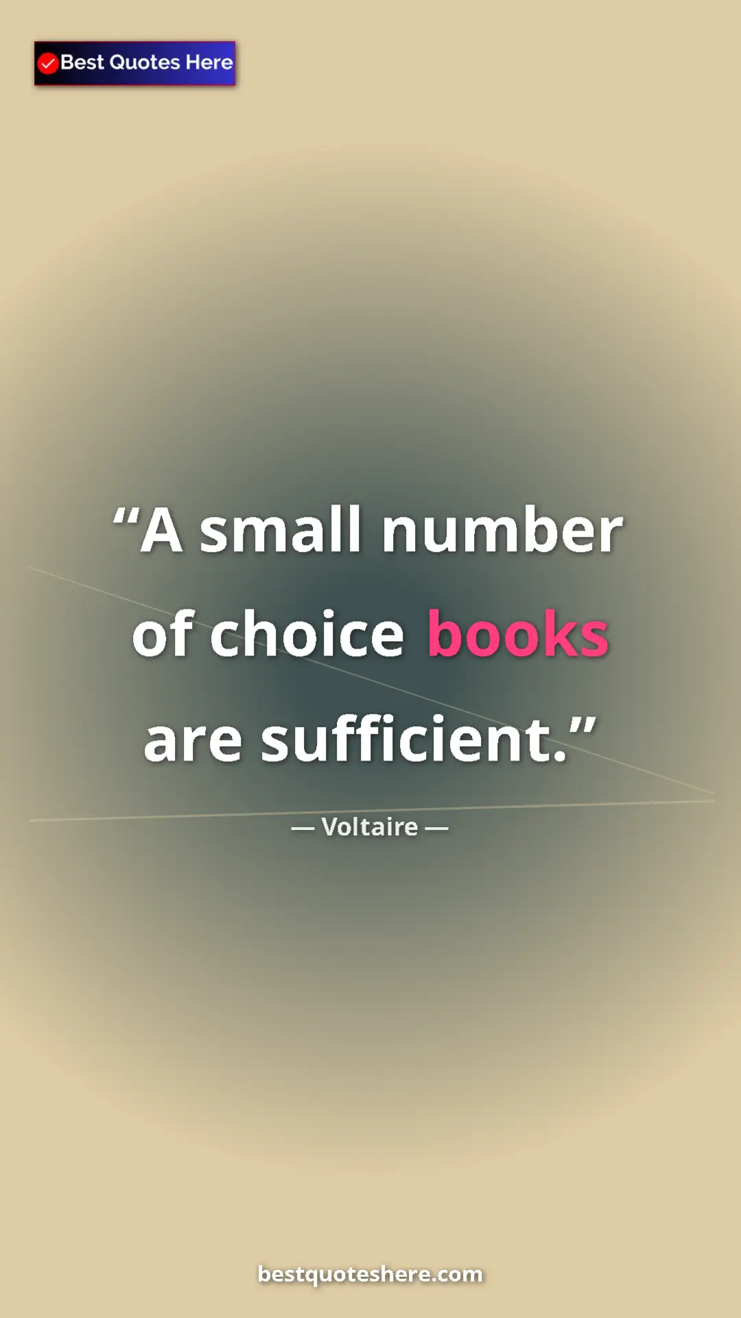 Pinterest quote poster by Voltaire: "A small number of choice books are sufficient."