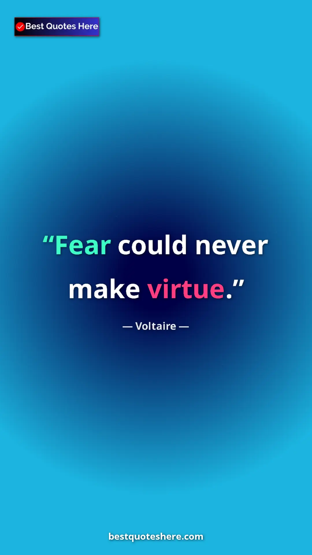 Pinterest quote poster by Voltaire: "Fear could never make virtue."