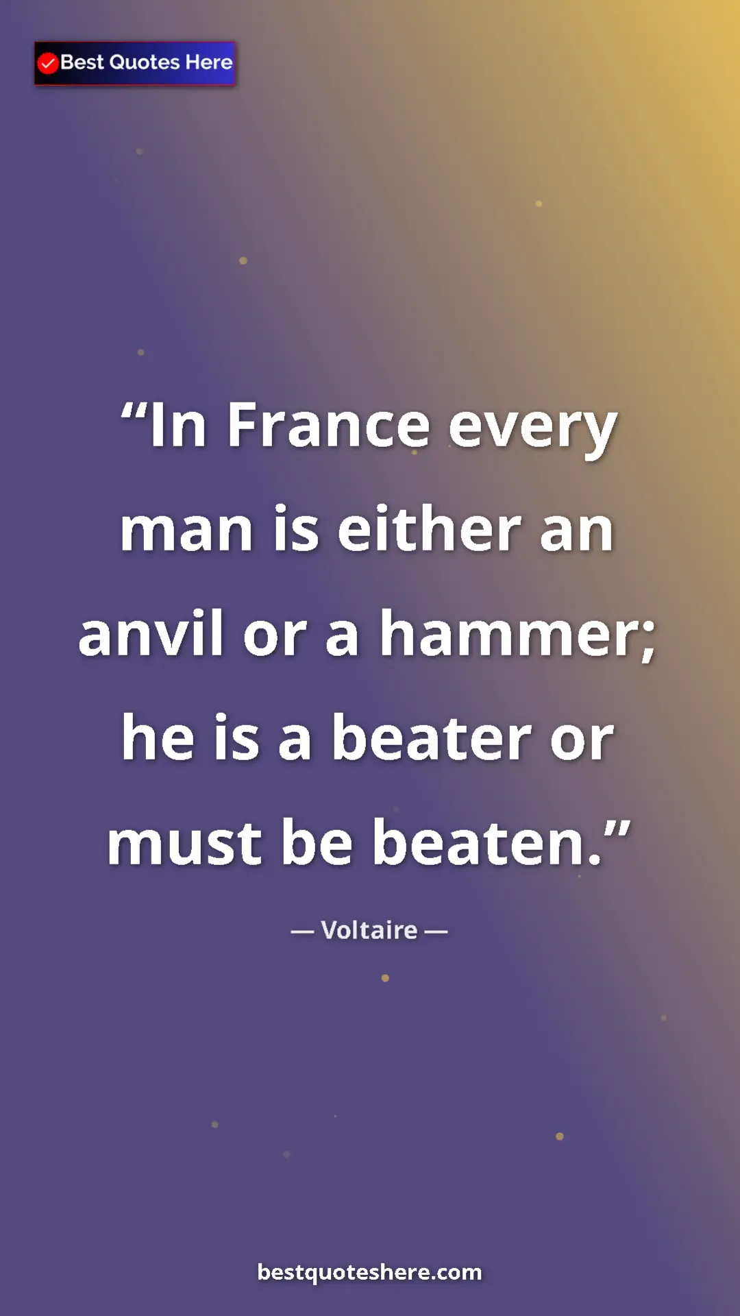 Pinterest quote poster by Voltaire: "In France every man is either an anvil or a hammer; he is a..."