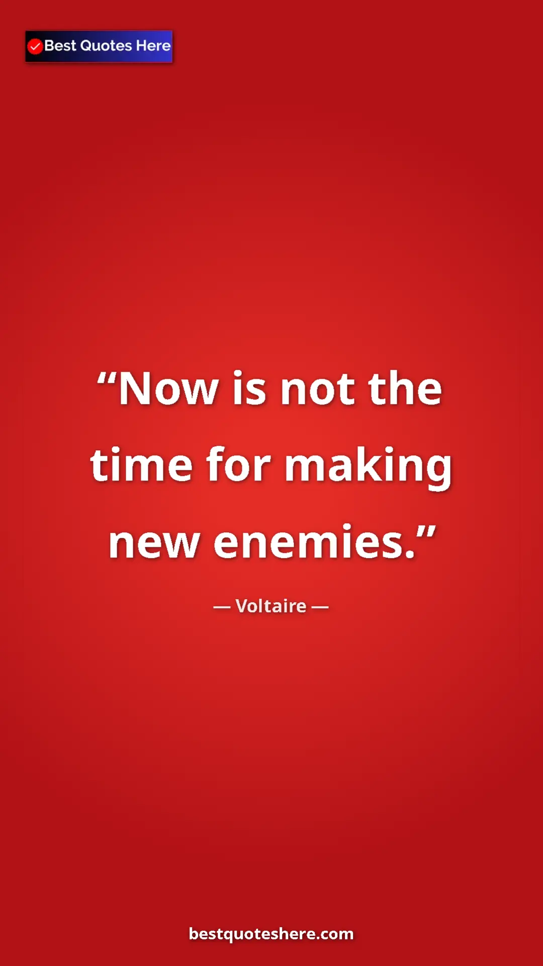 Pinterest quote poster by Voltaire: "Now is not the time for making new enemies."