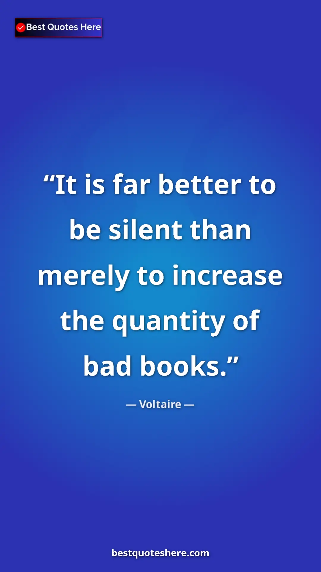 Pinterest quote poster by Voltaire: "It is far better to be silent than merely to increase the..."
