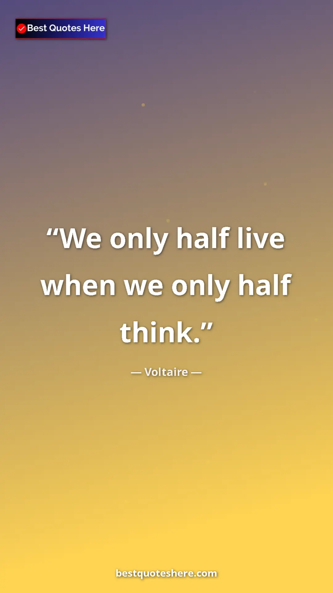 Pinterest quote poster by Voltaire: "We only half live when we only half think."