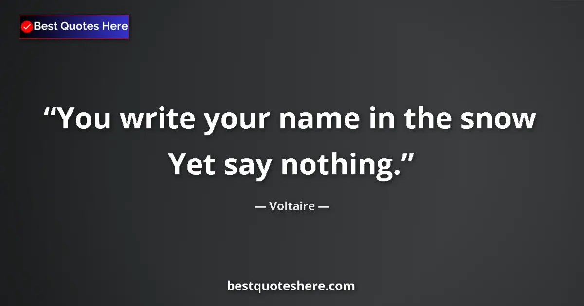 Quote by Voltaire: You write your name in the snow Yet say nothing....