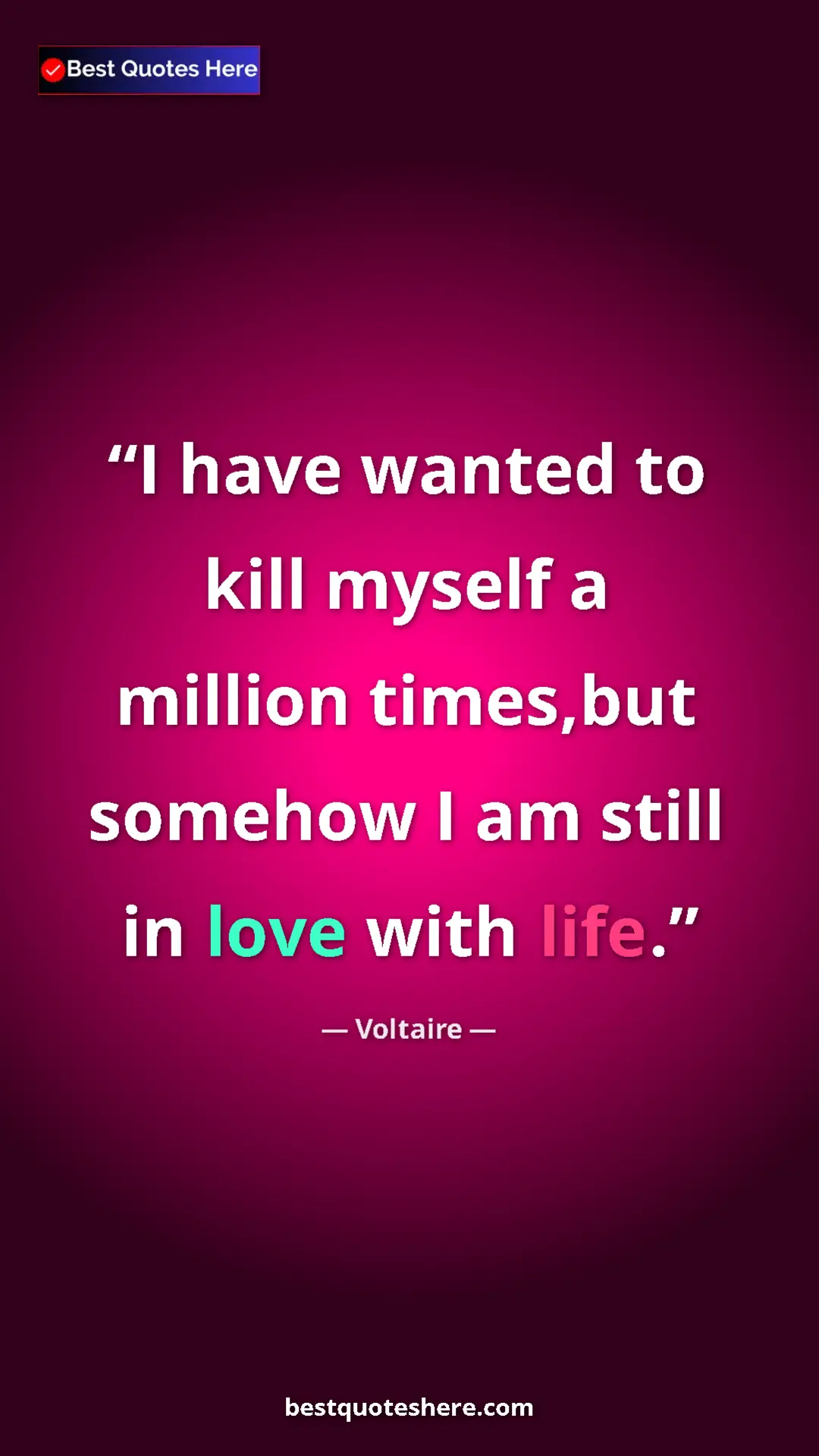 Pinterest quote poster by Voltaire: "I have wanted to kill myself a million times,but somehow I..."