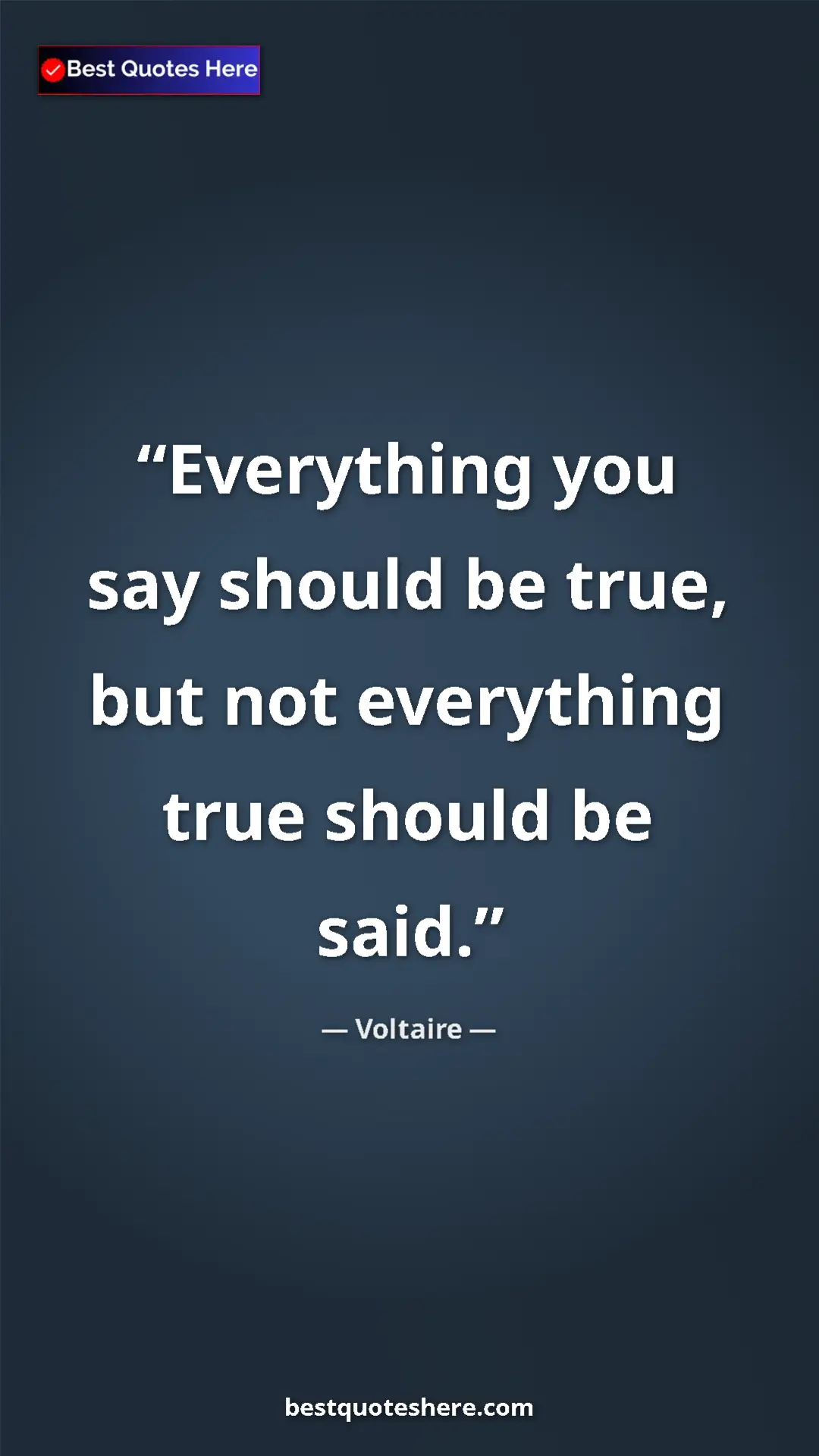 Pinterest quote poster by Voltaire: "Everything you say should be true, but not everything true..."