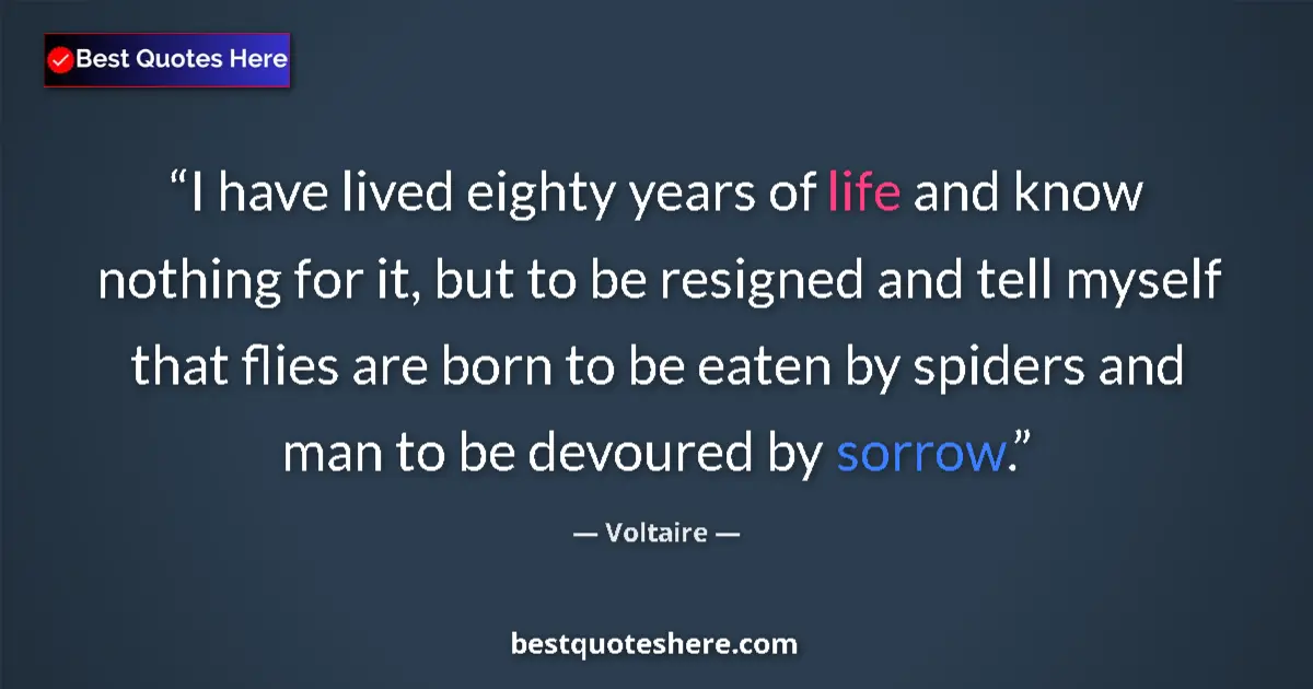 Quote by Voltaire: I have lived eighty years of life and know nothing for it, but to be resigned and tell myself that f...