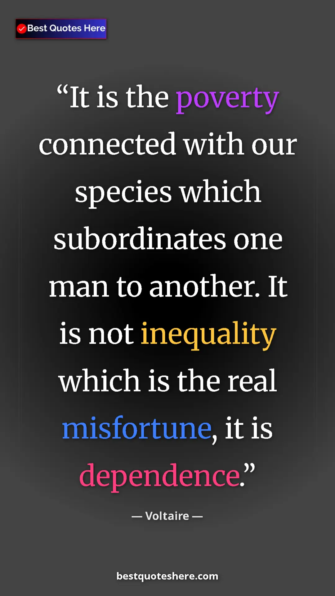 Pinterest quote poster by Voltaire: "It is the poverty connected with our species which..."