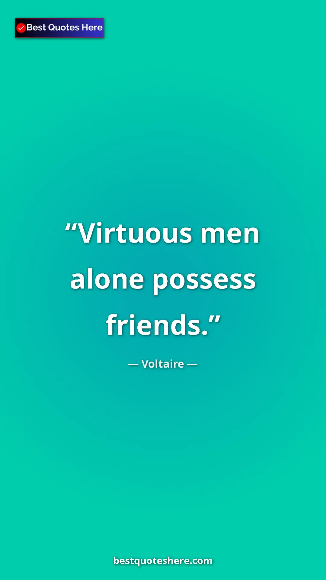 Pinterest quote poster by Voltaire: "Virtuous men alone possess friends."
