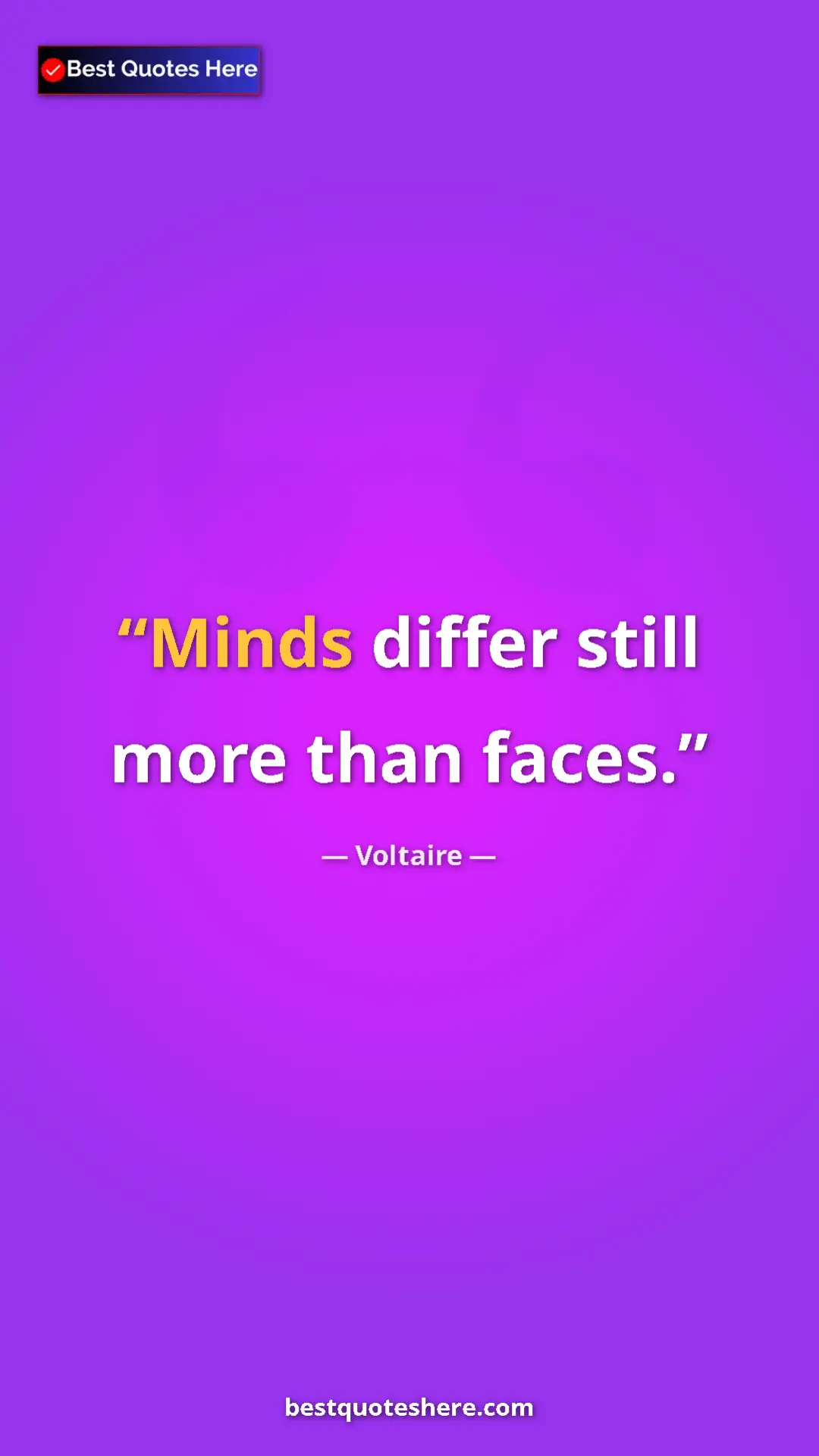 Pinterest quote poster by Voltaire: "Minds differ still more than faces."