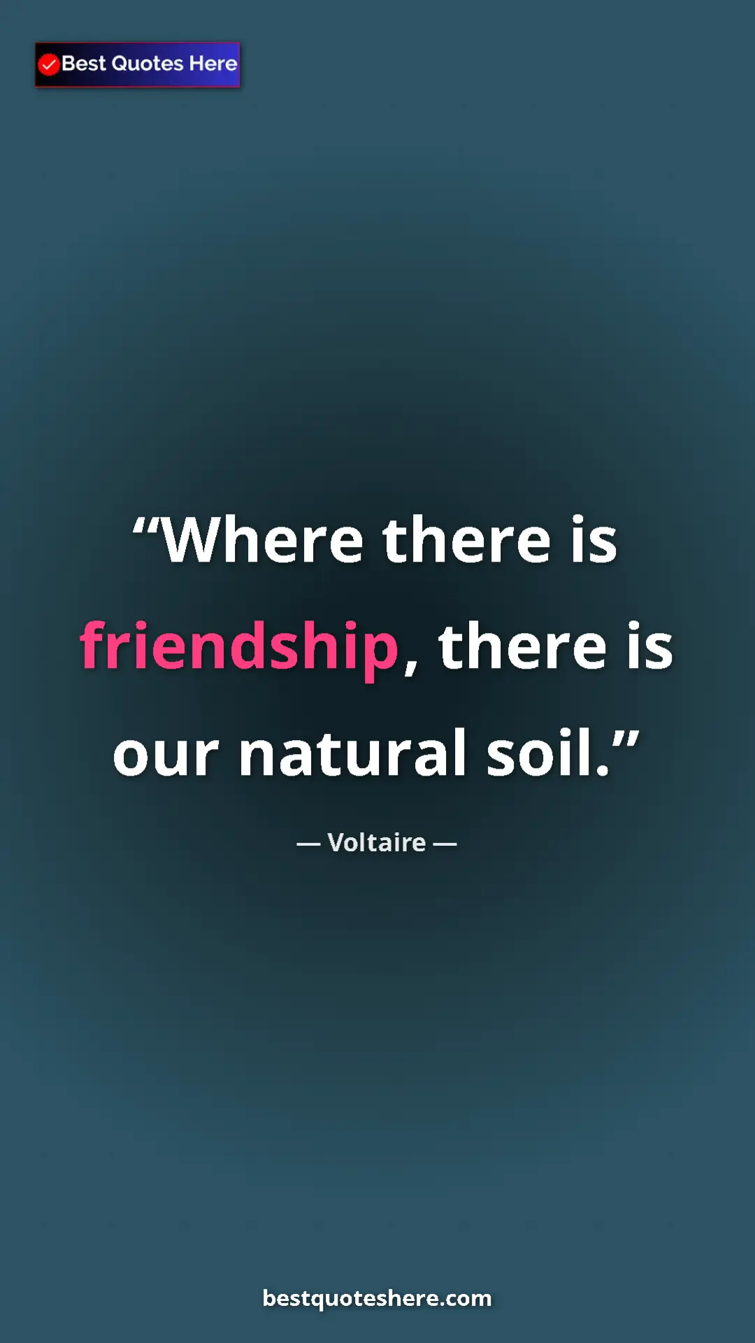 Voltaire Quote Card: "Where there is friendship, there is our natural soil." Pinterest quote poster by Voltaire: "Where there is friendship, there is our natural soil."