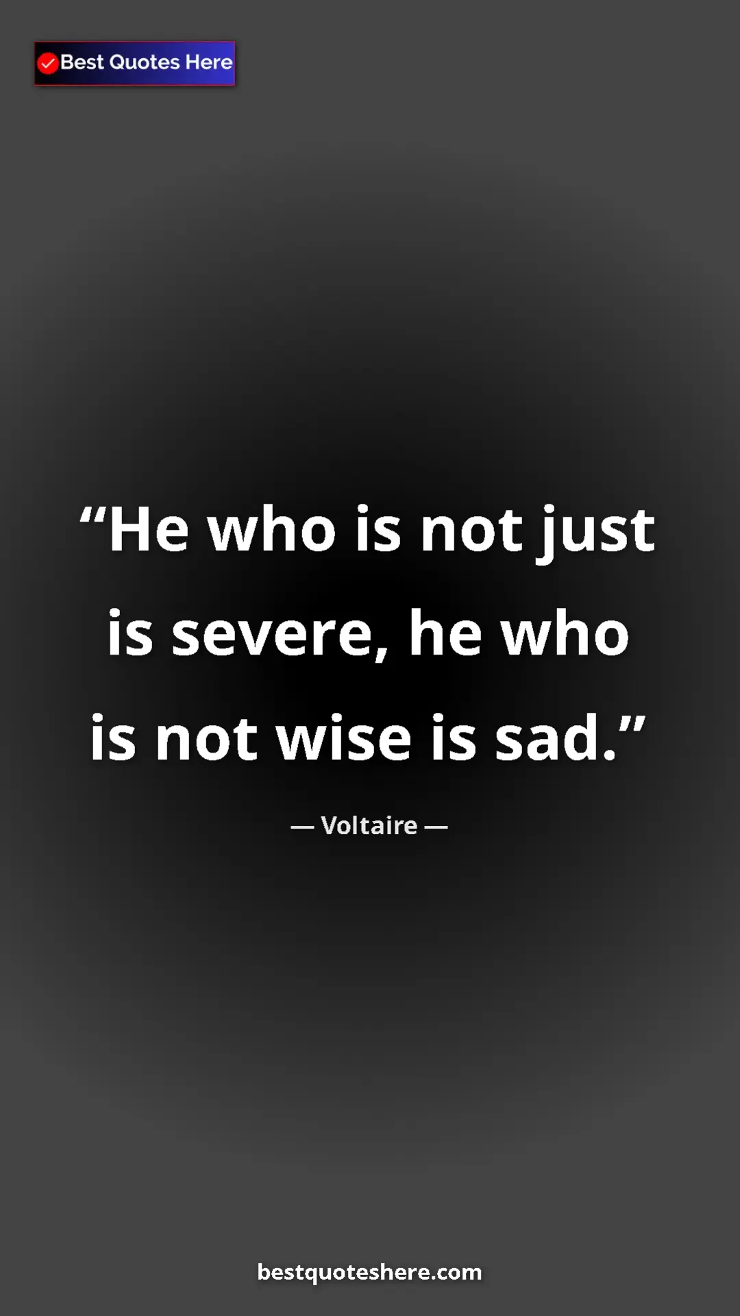 Pinterest quote poster by Voltaire: "He who is not just is severe, he who is not wise is sad."