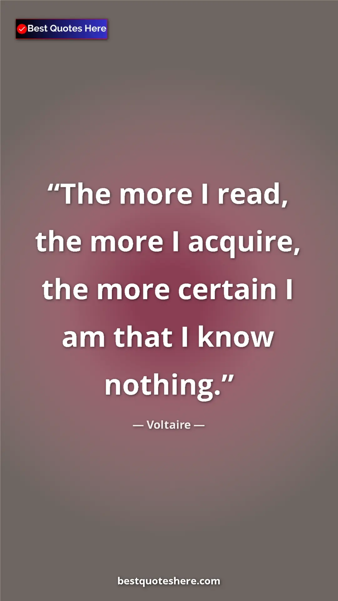 Pinterest quote poster by Voltaire: "The more I read, the more I acquire, the more certain I am..."