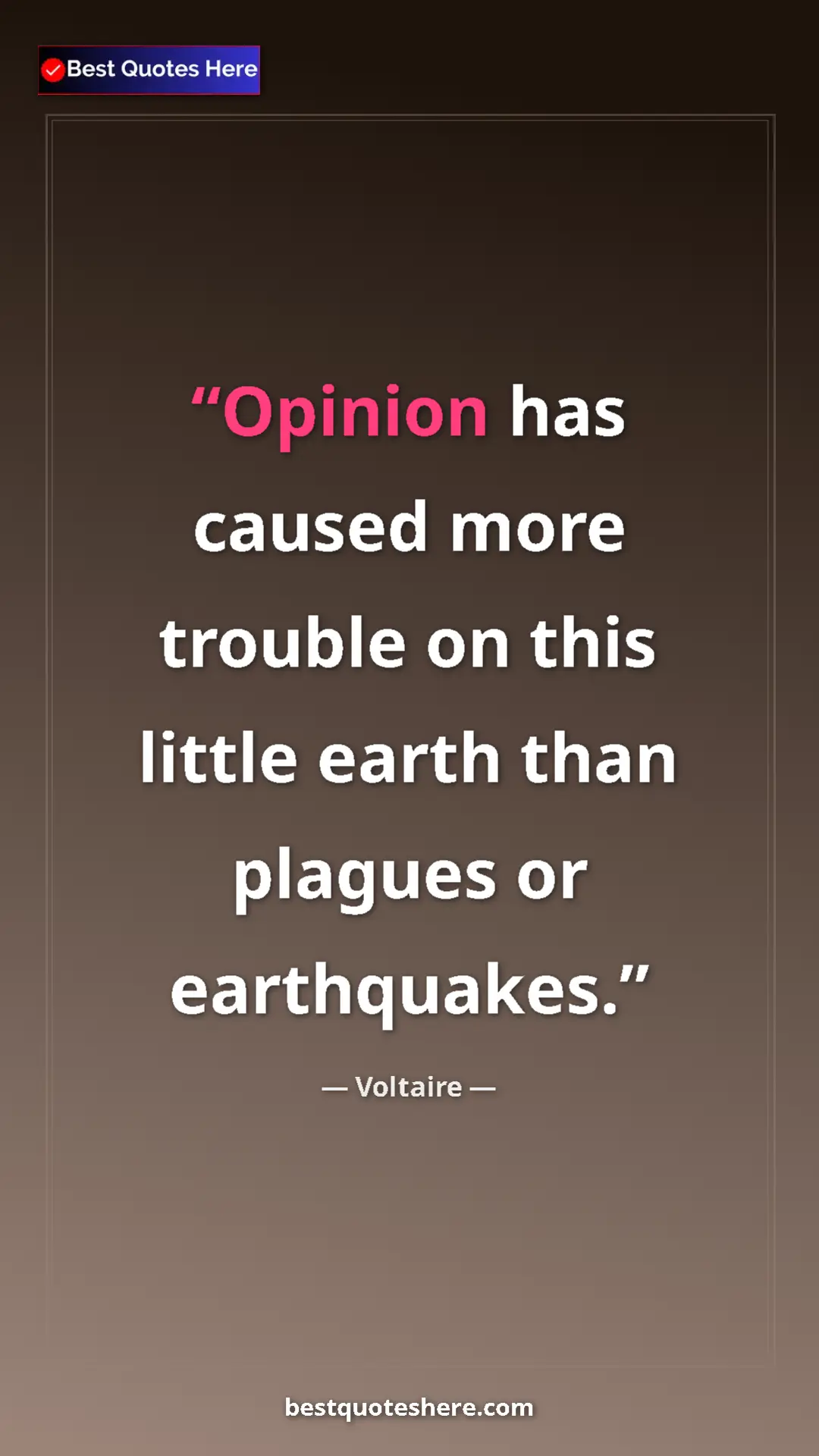 Pinterest quote poster by Voltaire: "Opinion has caused more trouble on this little earth than..."