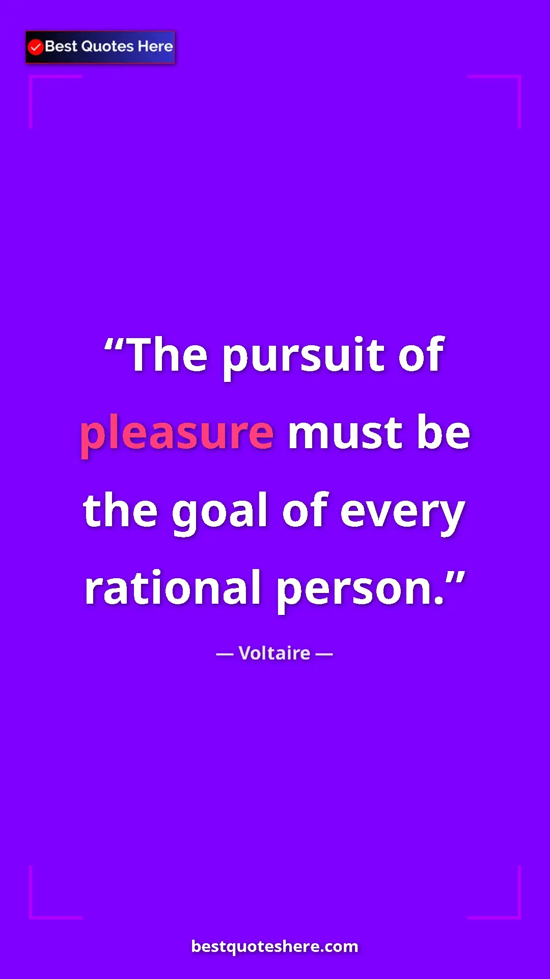 Pinterest quote poster by Voltaire: "The pursuit of pleasure must be the goal of every rational..."