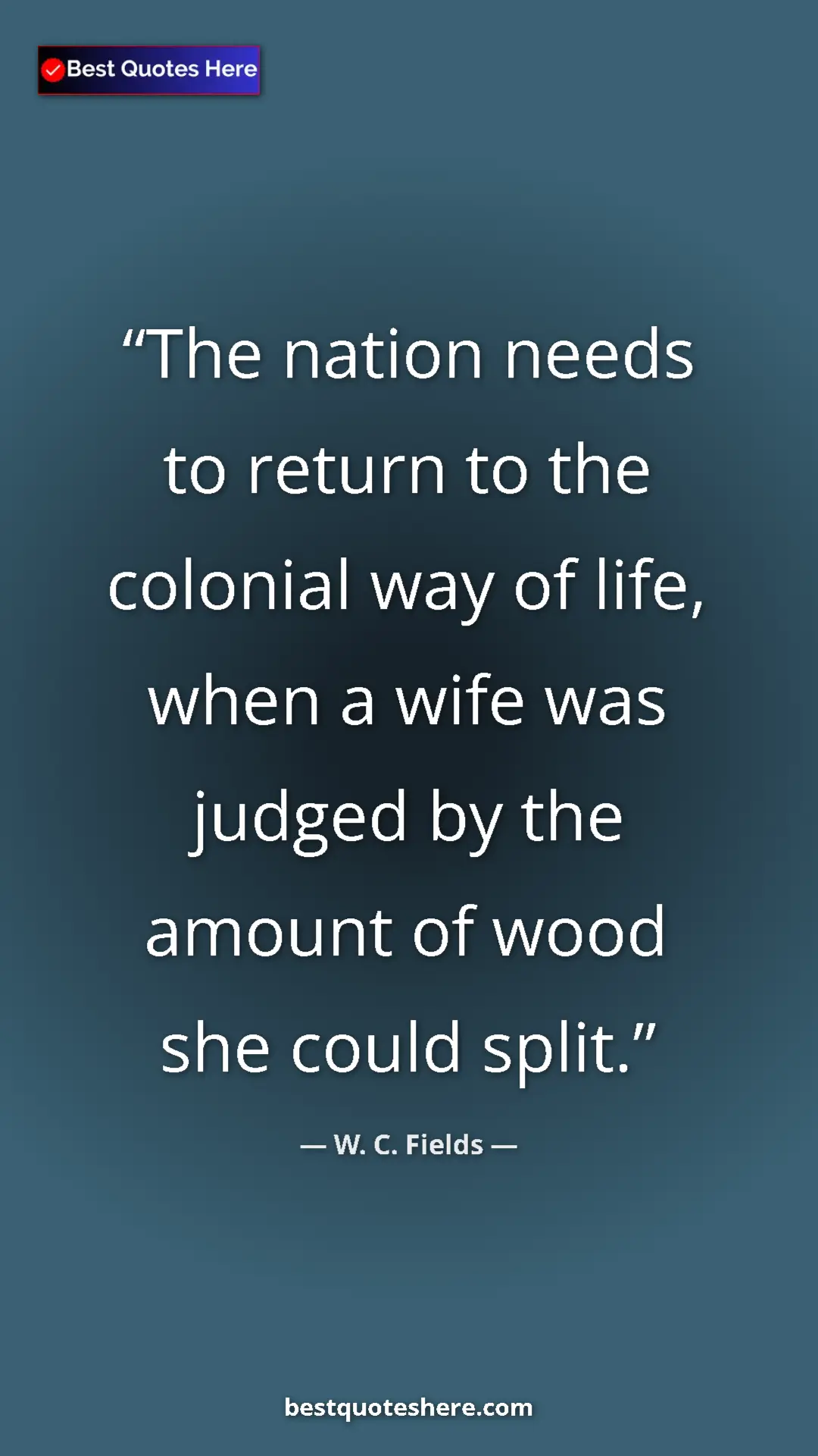 Pinterest quote poster by W. C. Fields: "The nation needs to return to the colonial way of life, when"