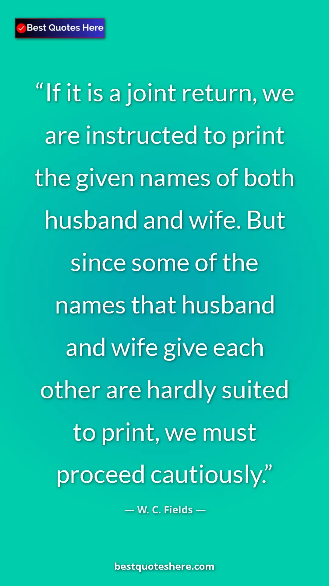 Pinterest quote poster by W. C. Fields: "If it is a joint return, we are instructed to print the give"