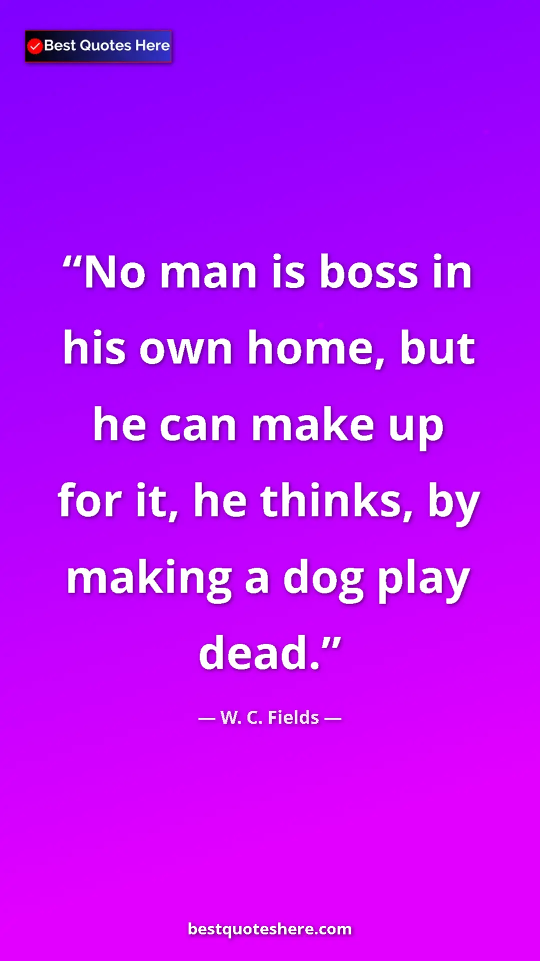 Pinterest quote poster by W. C. Fields: "No man is boss in his own home, but he can make up for it,..."