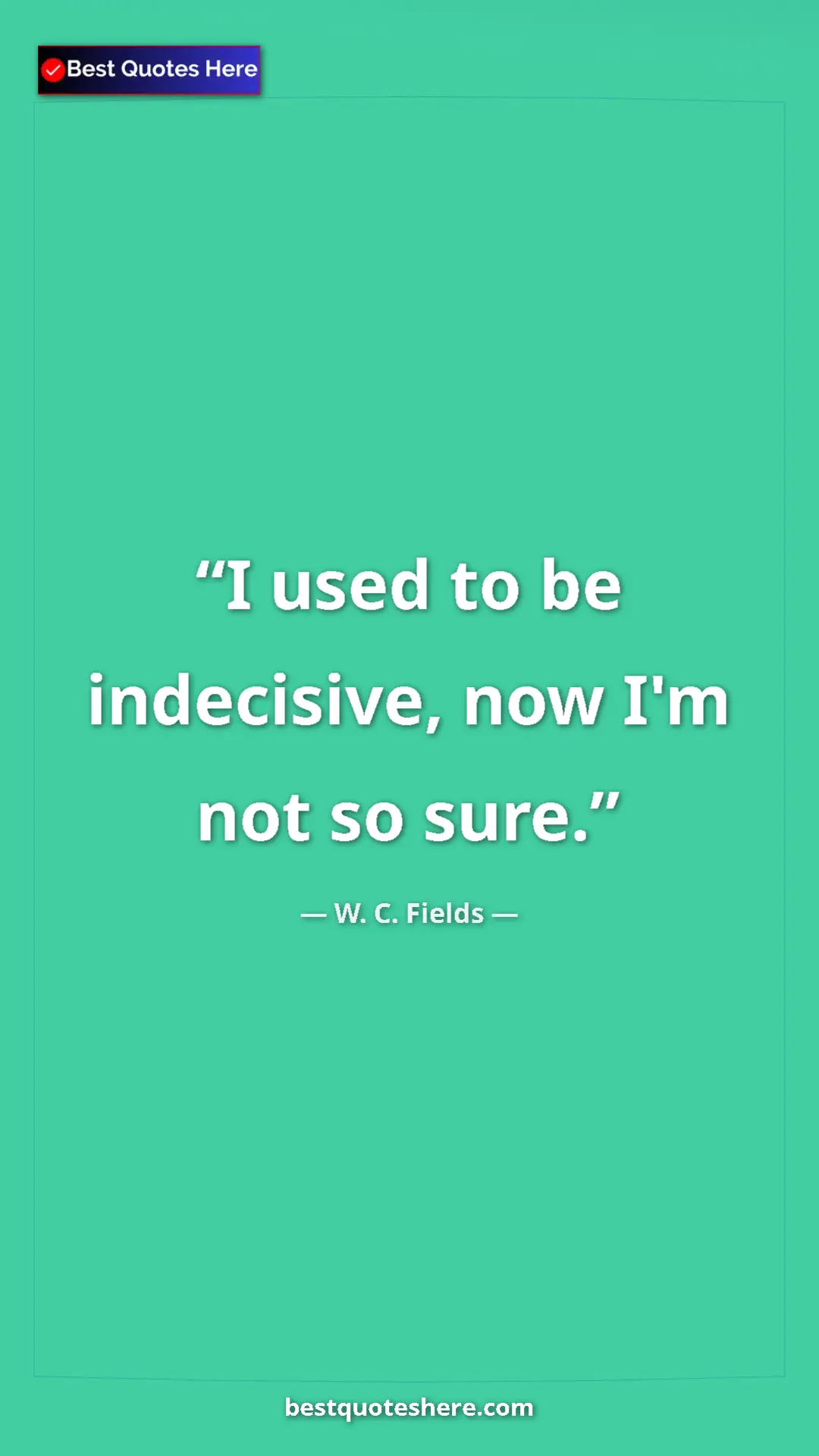 Pinterest quote poster by W. C. Fields: "I used to be indecisive, now I'm not so sure."