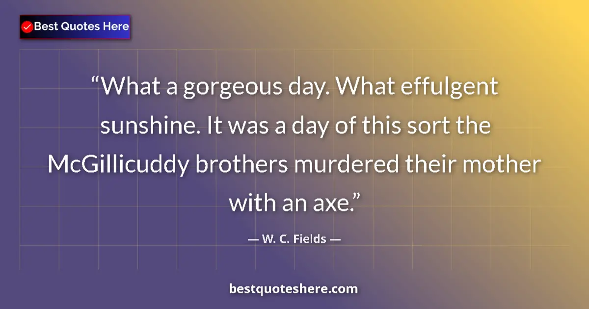 Quote by W. C. Fields: What a gorgeous day. What effulgent sunshine. It was a day of this sort the McGillicuddy brothers mu...