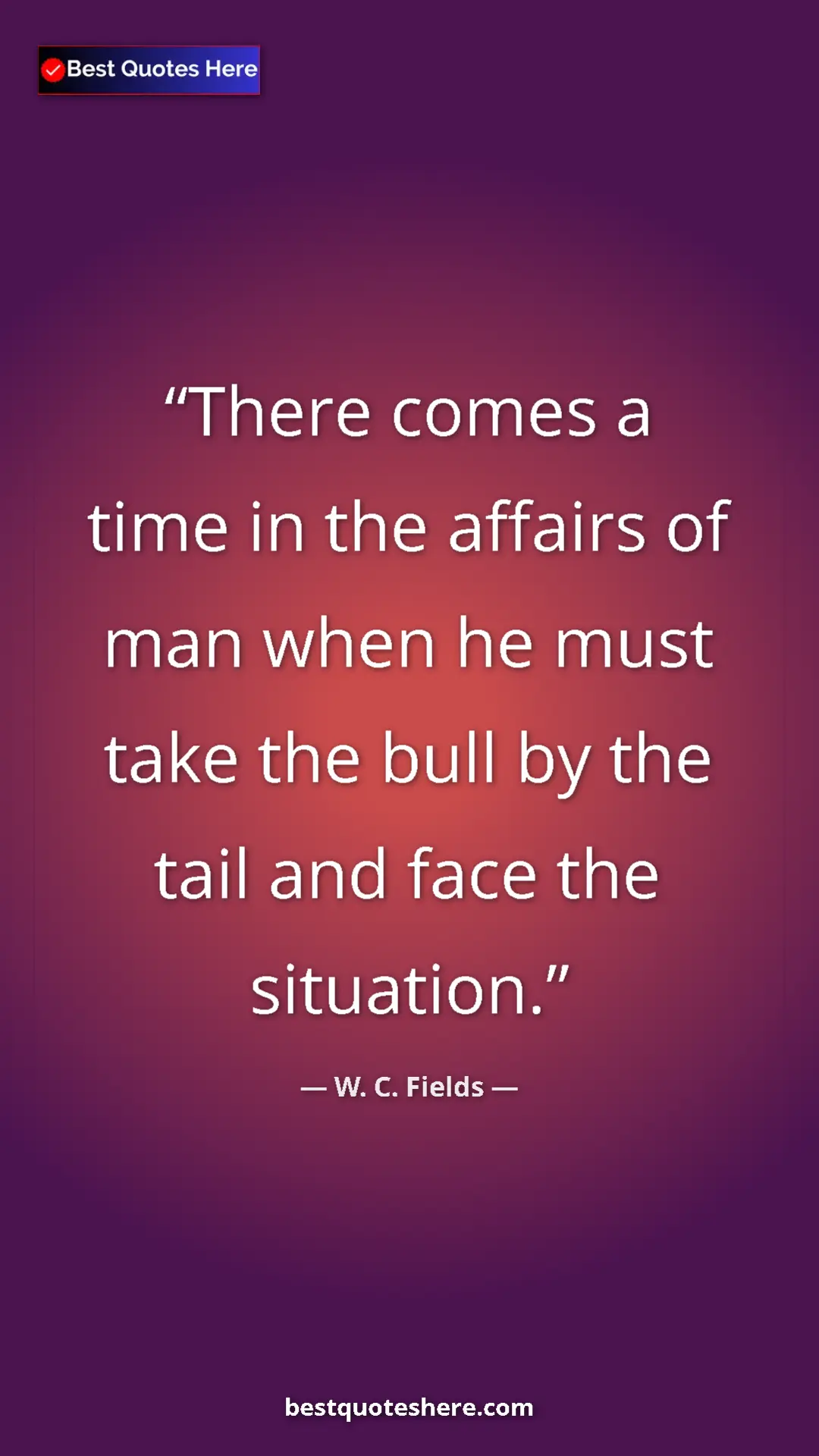 Pinterest quote poster by W. C. Fields: "There comes a time in the affairs of man when he must take t"