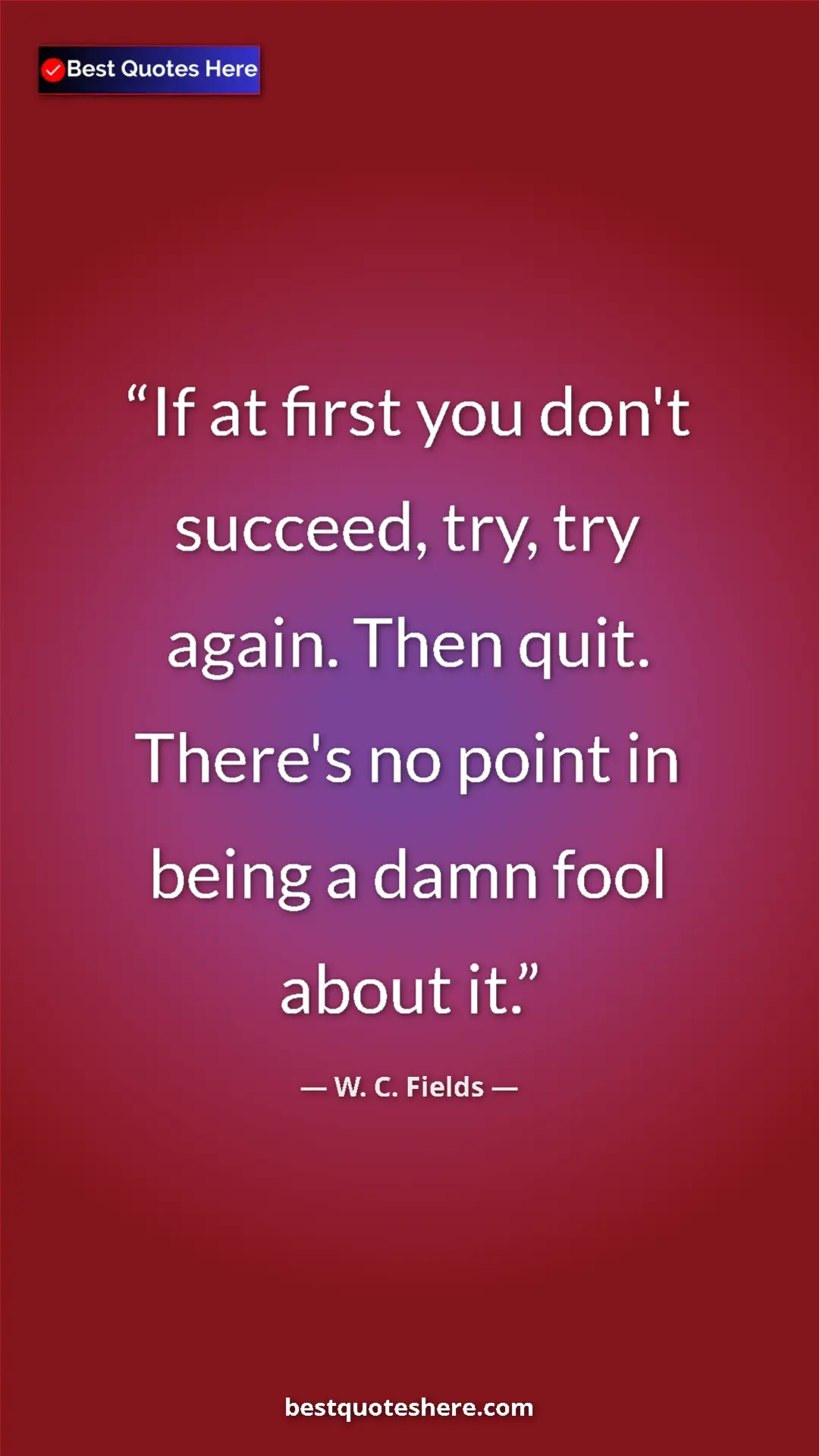 Pinterest quote poster by W. C. Fields: "If at first you don't succeed, try, try again. Then quit...."