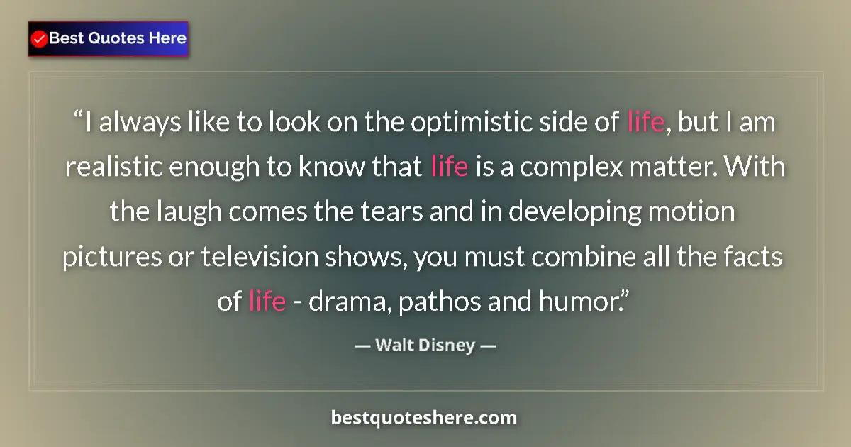Quote by Walt Disney: I always like to look on the optimistic side of life, but I am realistic enough to know that life is...