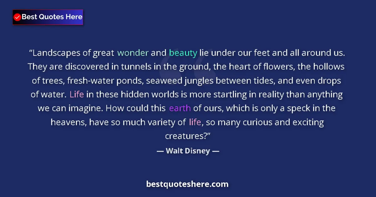 Quote by Walt Disney: Landscapes of great wonder and beauty lie under our feet and all around us. They are discovered in t...
