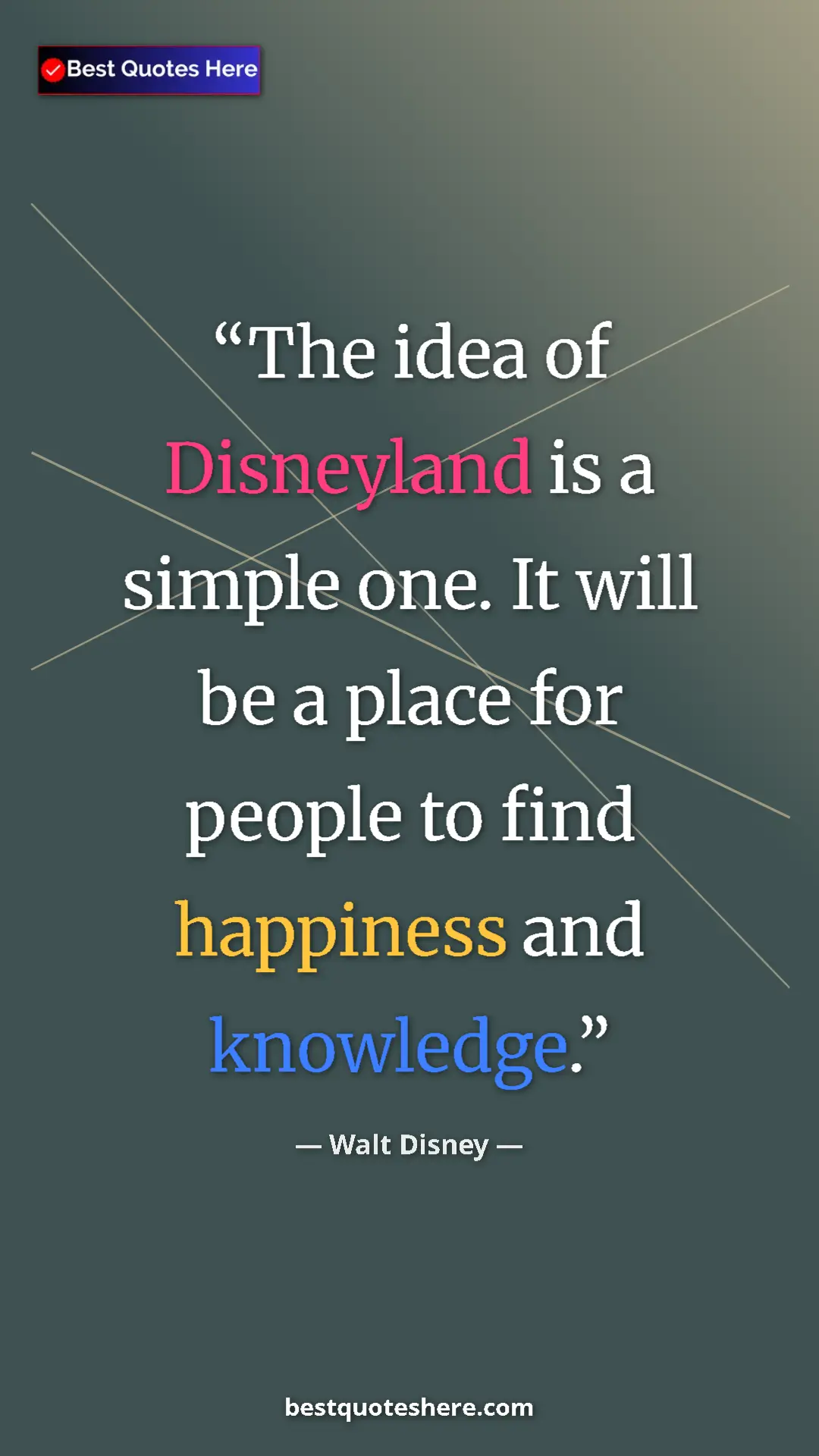 Walt Disney Quote Card: "The idea of Disneyland is a simple one. It will be a place..." Pinterest quote poster by Walt Disney: "The idea of Disneyland is a simple one. It will be a place..."