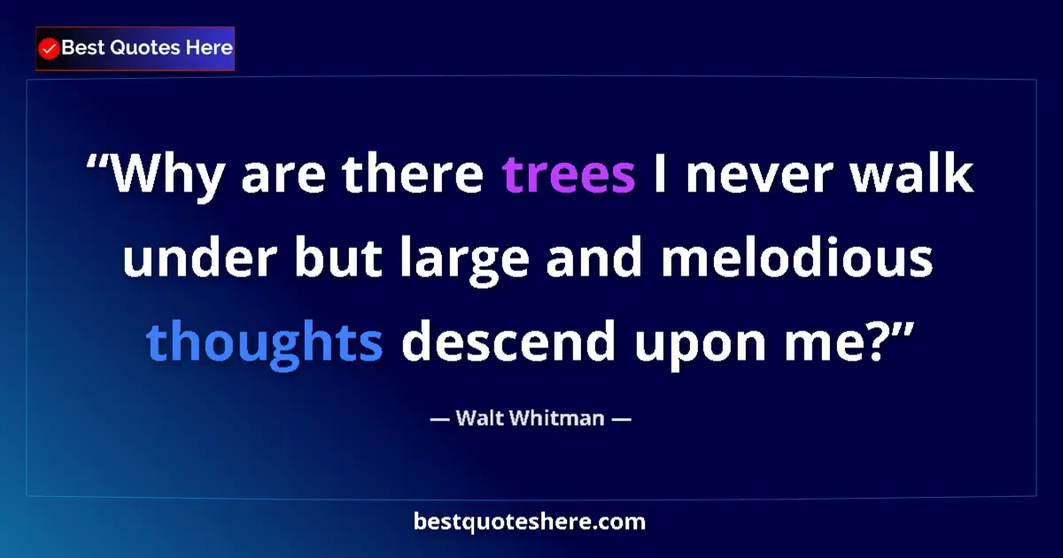 Quote by Walt Whitman: Why are there trees I never walk under but large and melodious thoughts descend upon me?...