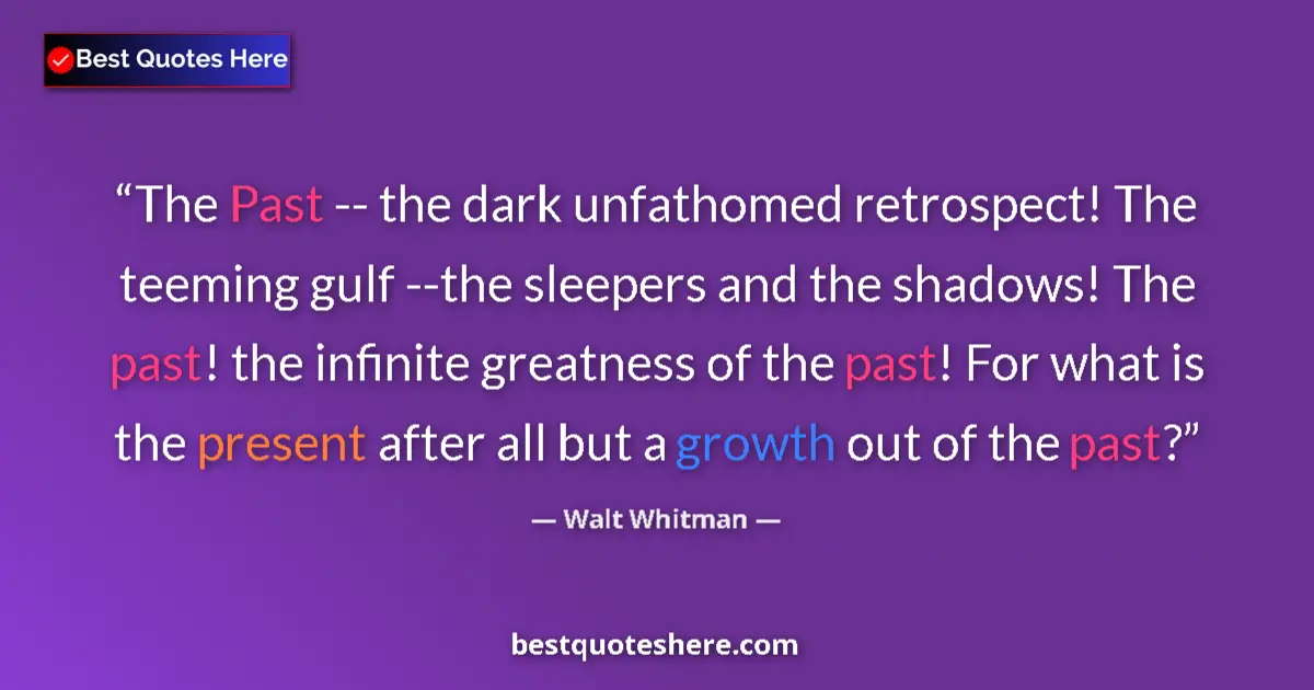 Quote by Walt Whitman: The Past -- the dark unfathomed retrospect! The te