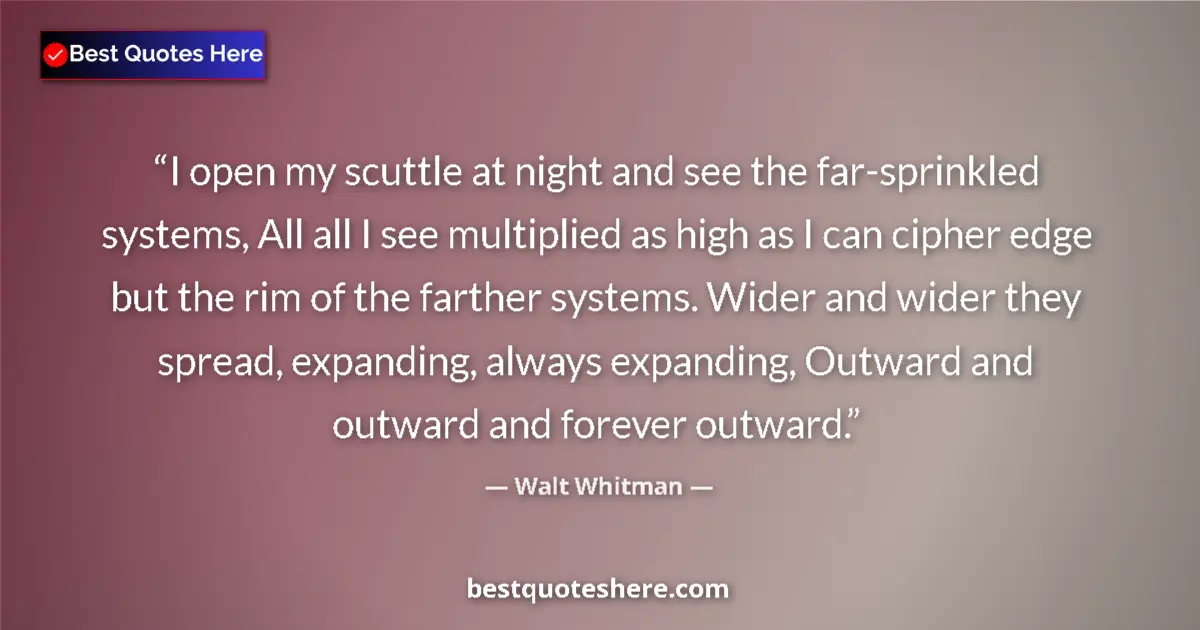 Quote by Walt Whitman: I open my scuttle at night and see the far-sprinkled systems, All all I see multiplied as high as I ...