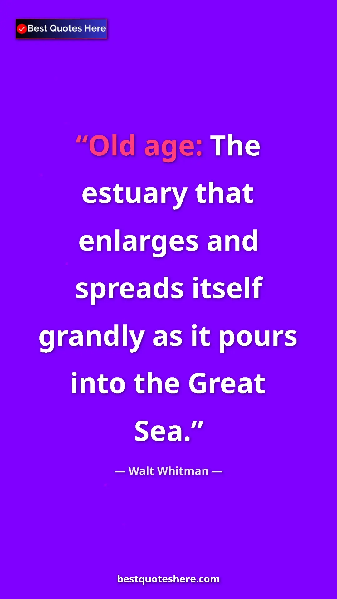 Pinterest quote poster by Walt Whitman: "Old age: The estuary that enlarges and spreads itself..."