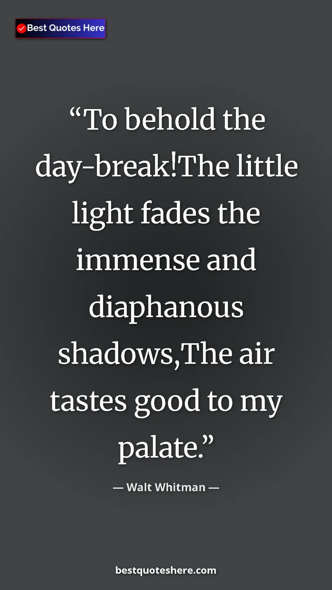 Pinterest quote poster by Walt Whitman: "To behold the day-break!The little light fades the immense..."