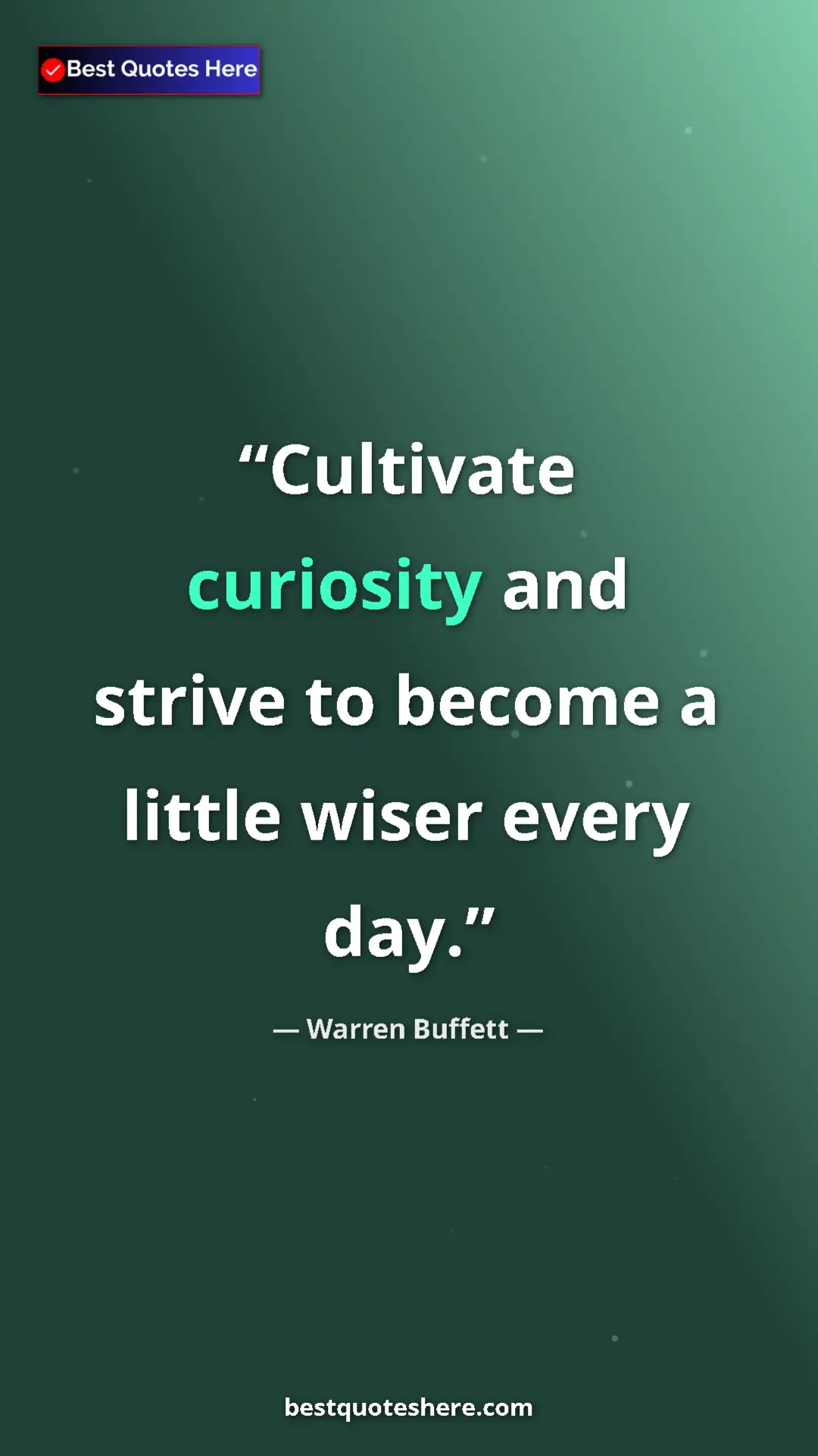 Pinterest quote poster by Warren Buffett: "Cultivate curiosity and strive to become a little wiser..."