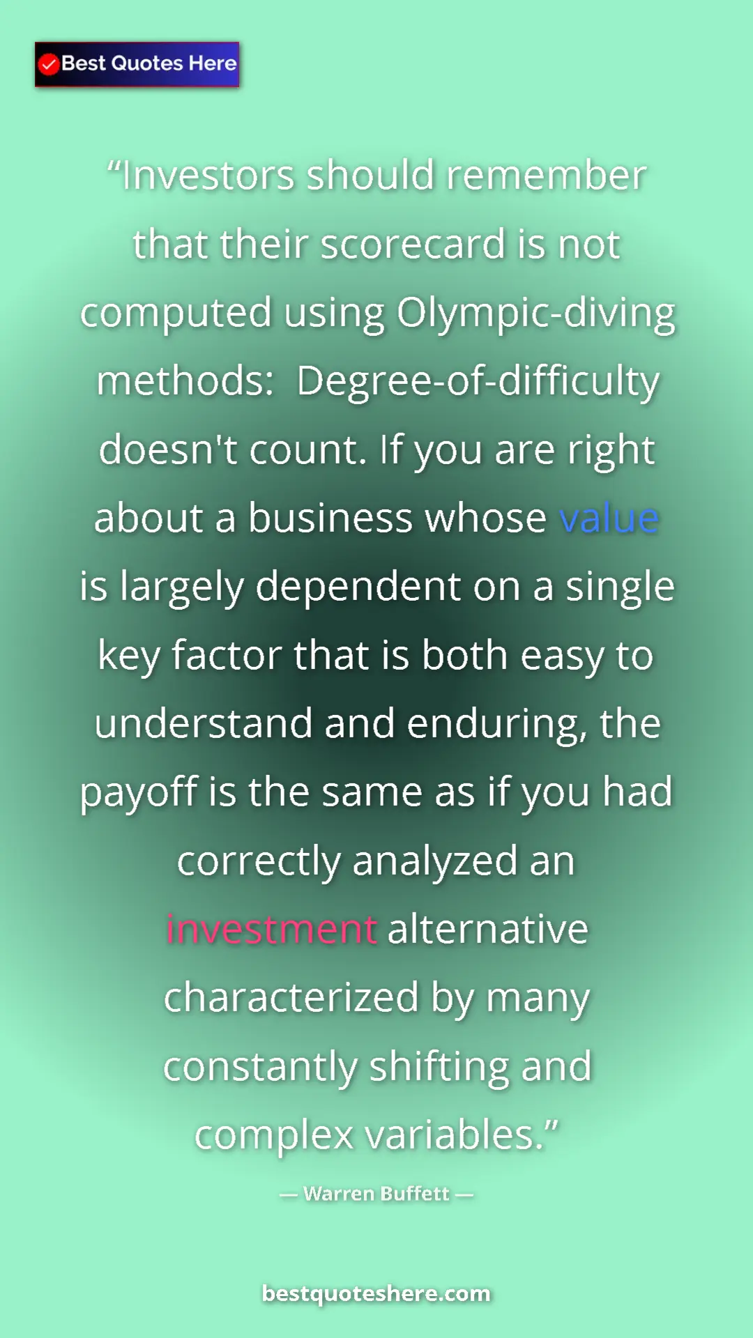 Pinterest quote poster by Warren Buffett: "Investors should remember that their scorecard is not comput"