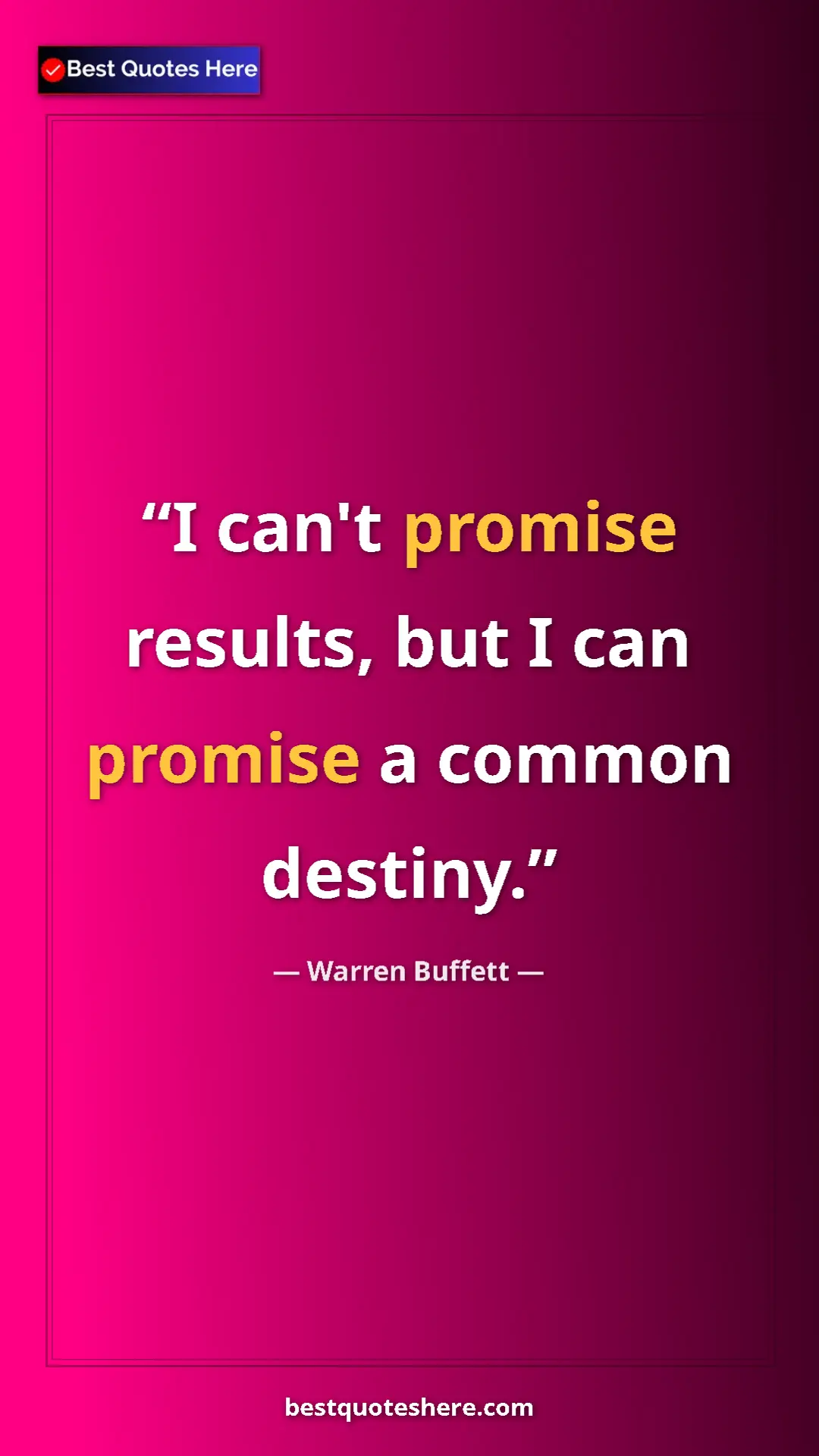 Pinterest quote poster by Warren Buffett: "I can't promise results, but I can promise a common destiny."