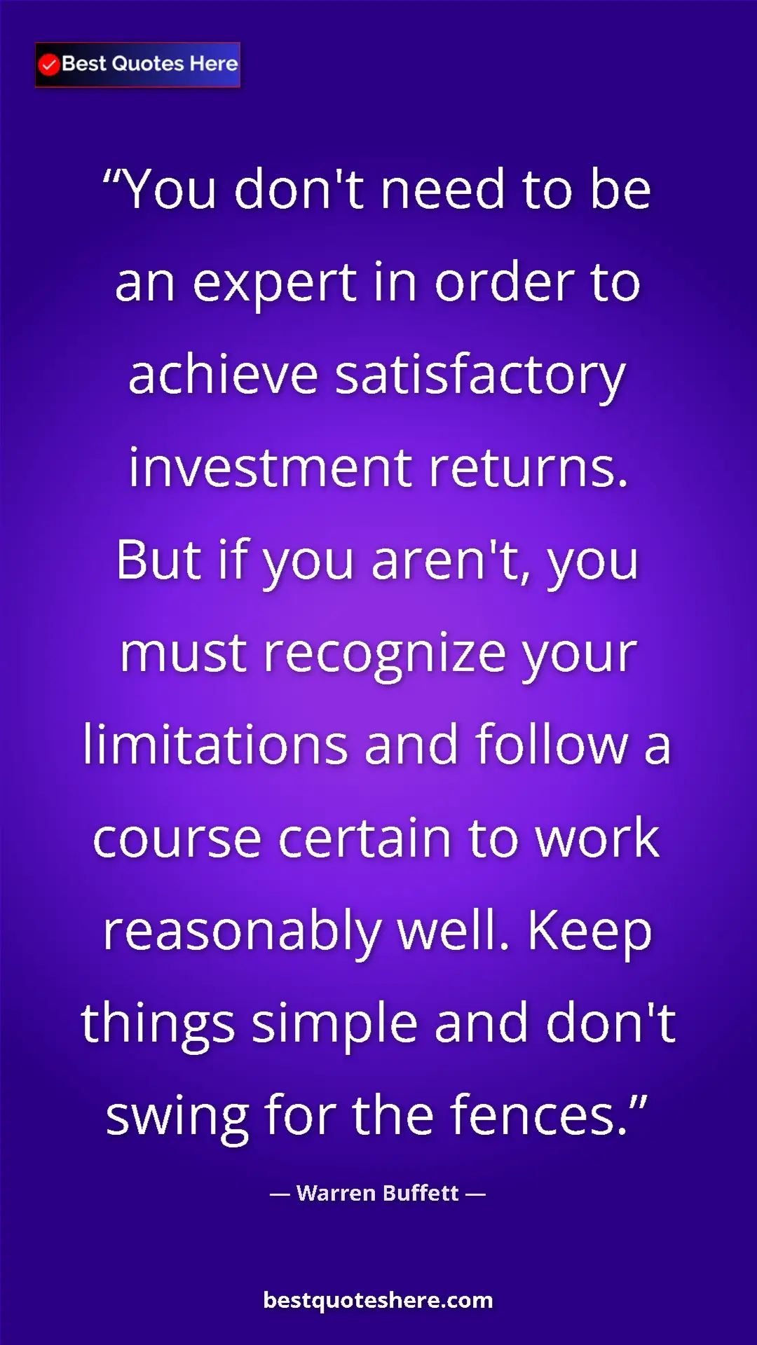 Pinterest quote poster by Warren Buffett: "You don't need to be an expert in order to achieve..."