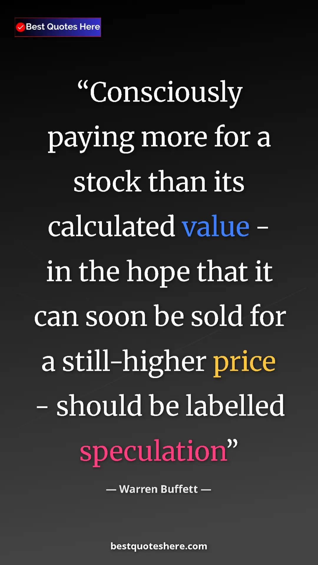 Pinterest quote poster by Warren Buffett: "Consciously paying more for a stock than its calculated..."