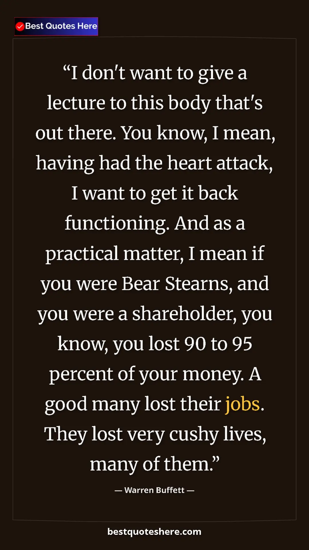 Pinterest quote poster by Warren Buffett: "I don't want to give a lecture to this body that's out..."