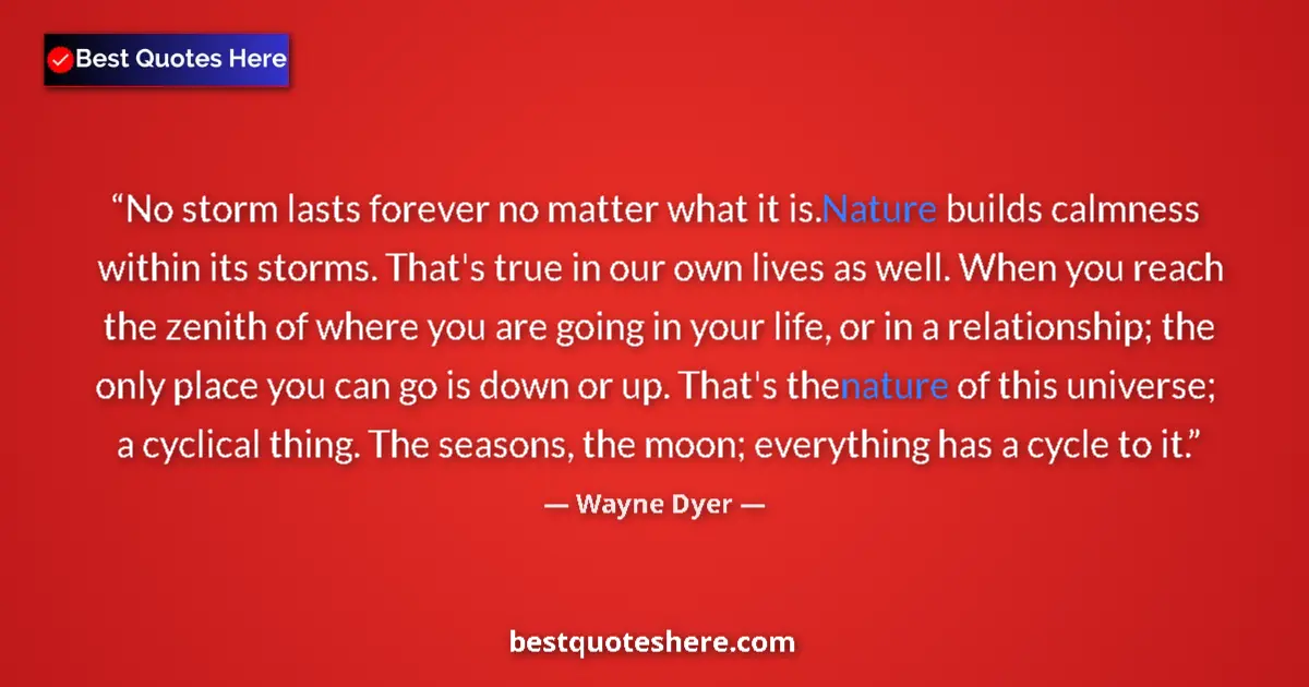 Quote by Wayne Dyer: No storm lasts forever no matter what it is. Natur